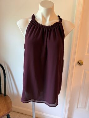 Sleeveless Shirred Halter Camisole in Burgundy XL